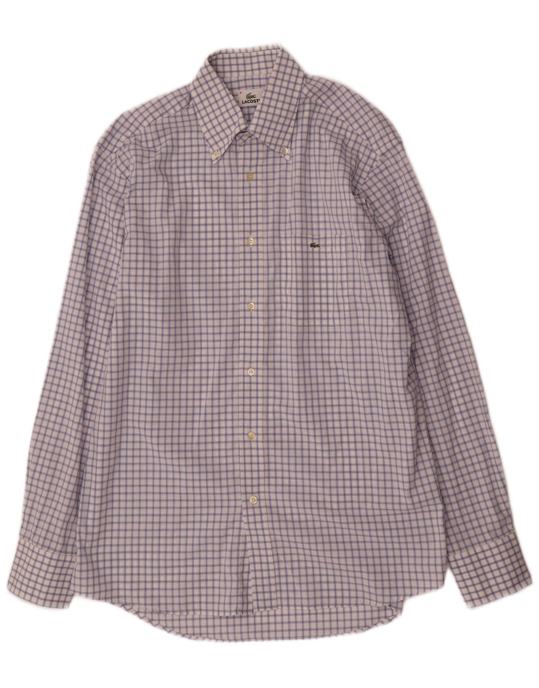 Lacoste Mens Shirt Size 41 Large Blue Check Cotton