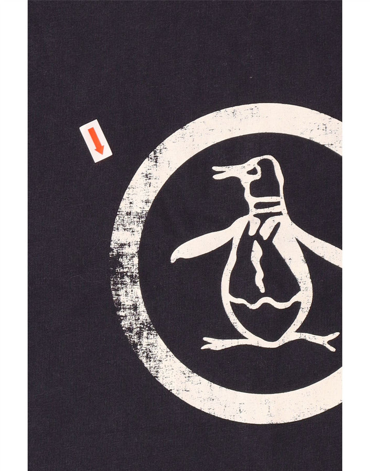 PENGUIN Mens Graphic T-Shirt Top Medium Navy Blue Cotton