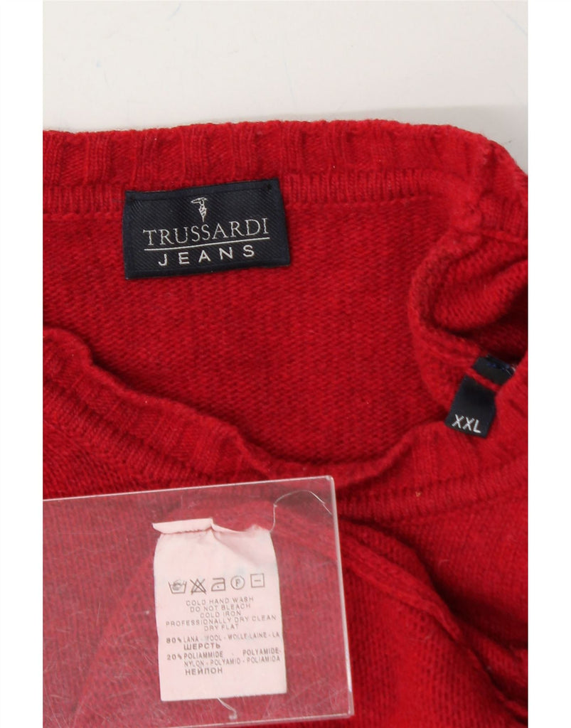 TRUSSARDI Mens Crew Neck Jumper Sweater 2XL Red Wool Vintage Trussardi and Second-Hand Trussardi from Messina Hembry 