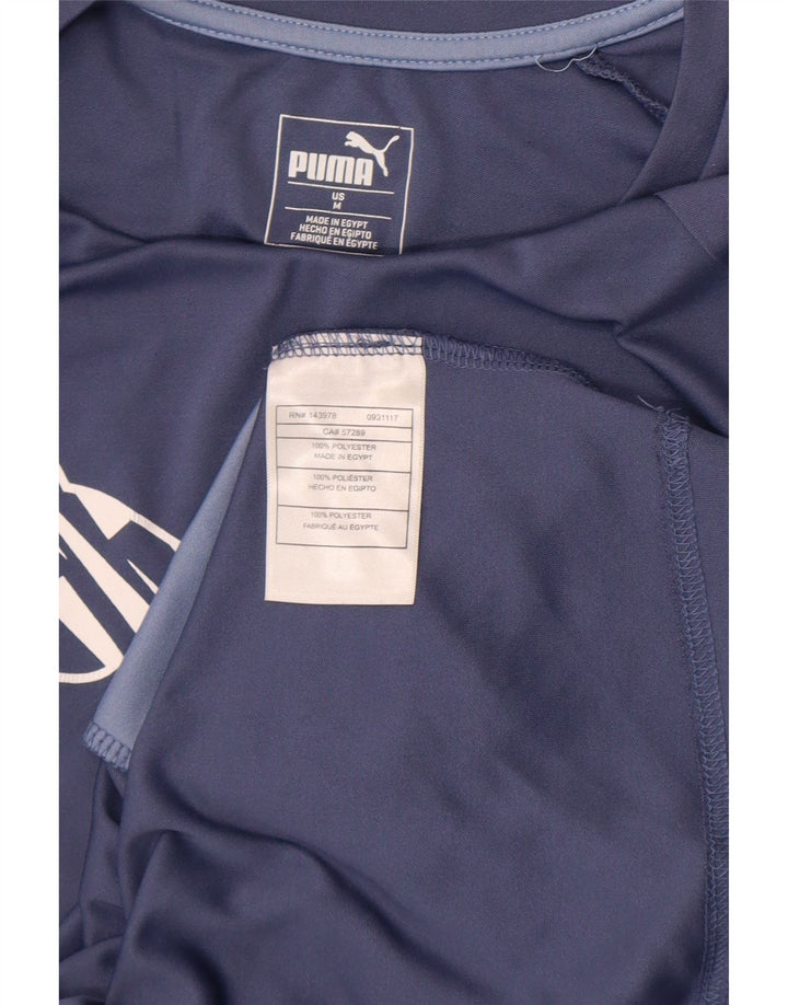 Puma Womens Graphic T-Shirt Top UK 12 Medium Blue Colourblock Polyester