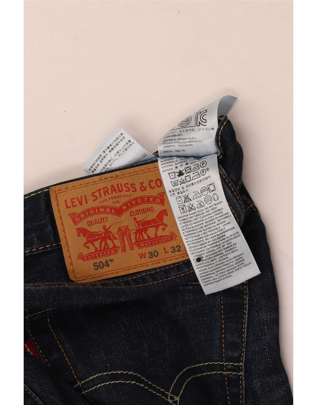 Levi's Mens 504 Straight Jeans W30 L32 Blue Cotton