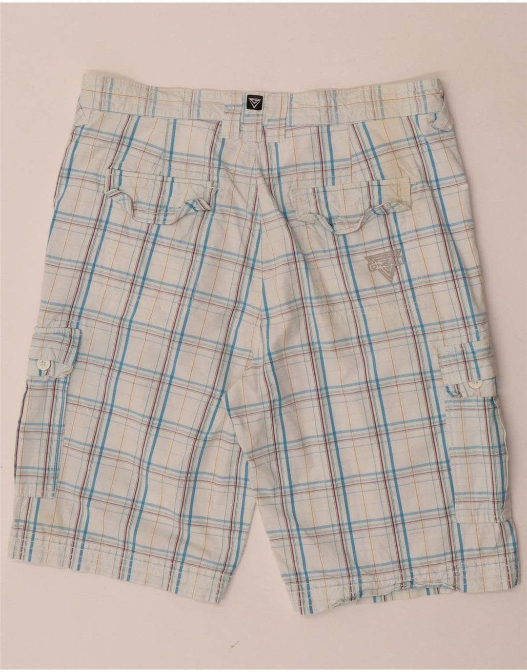 O'Neill Mens Cargo Shorts W34 Large Blue Check Cotton