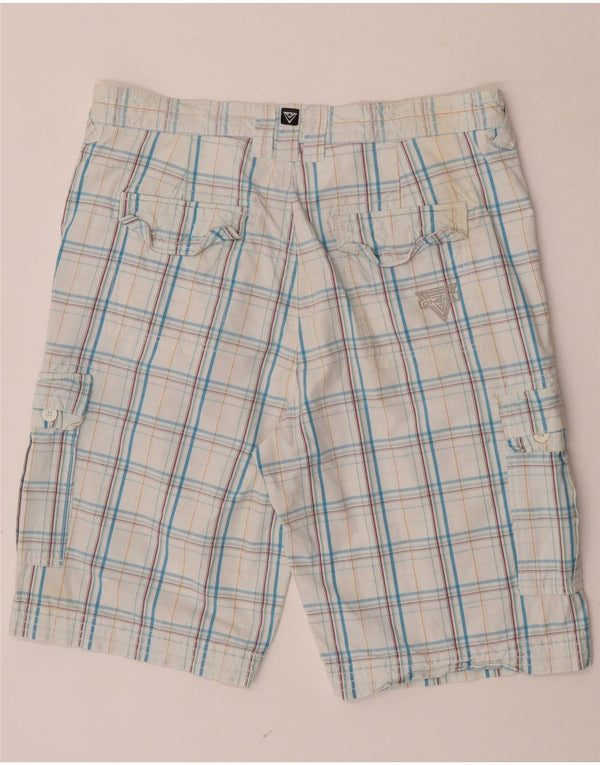 O'Neill Mens Cargo Shorts W34 Large Blue Check Cotton