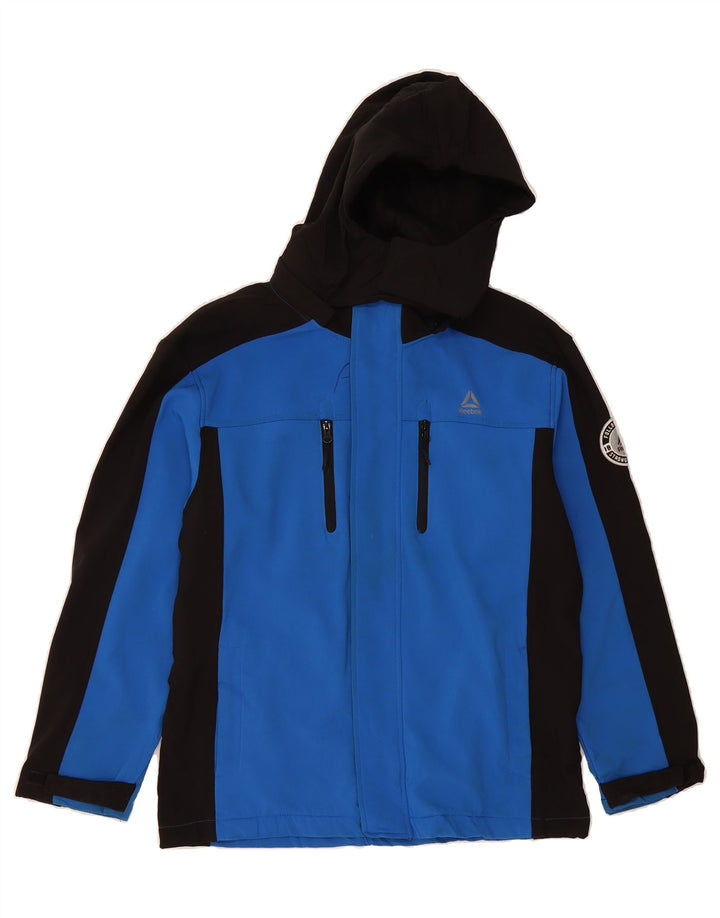 REEBOK Boys Hooded Windbreaker Jacket 14-15 Years Large Blue Colourblock Vintage Reebok and Second-Hand Reebok from Messina Hembry 