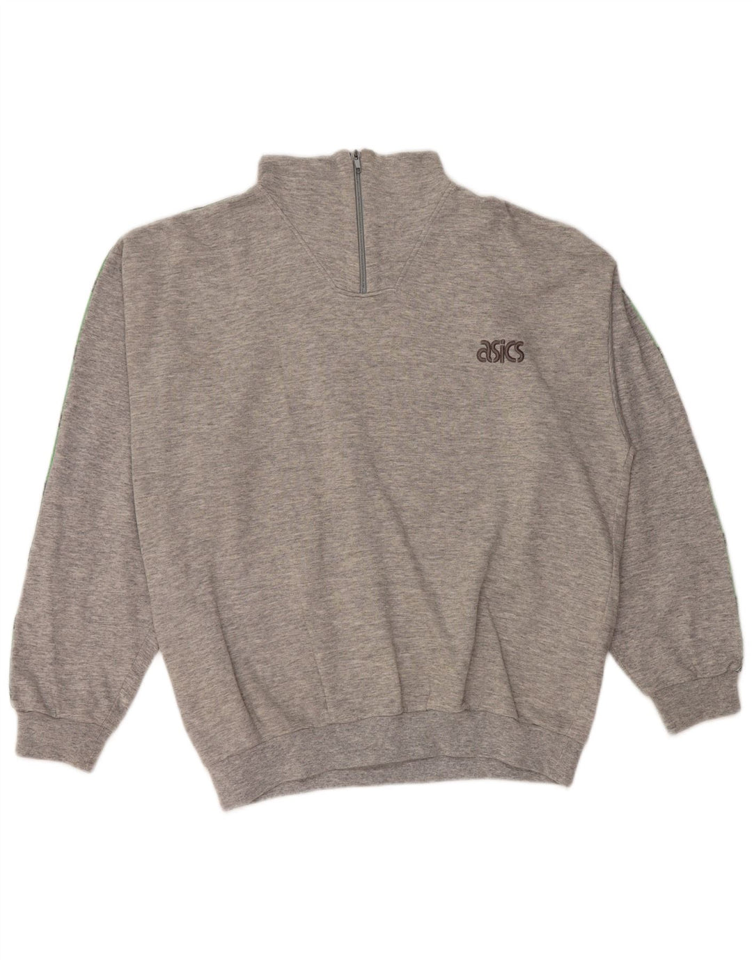Asics Mens Graphic Zip Neck Sweatshirt Jumper XL Grey Flecked Cotton