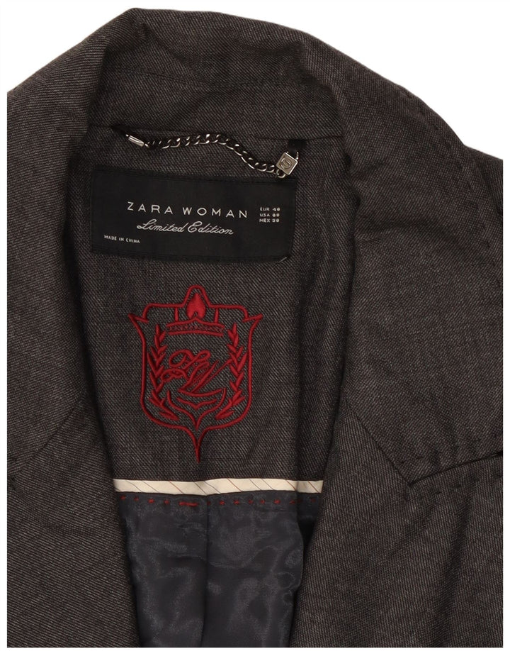 Zara Womens 1 Button Blazer Jacket US 8 Medium Grey Wool