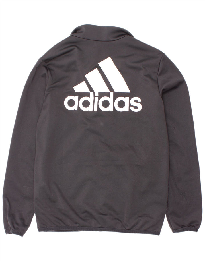 Adidas Boys Graphic Tracksuit Top Jacket 9-10 Years Black Polyester