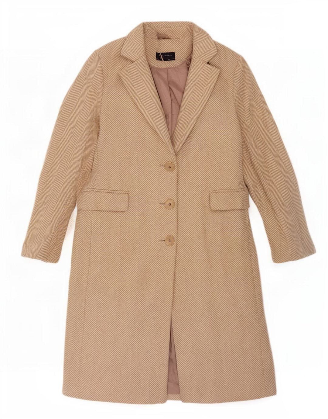 Marks & Spencer Womens Overcoat UK 12 Medium Beige Herringbone Polyester