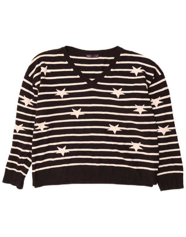 Marks & Spencer Womens V-Neck Jumper Sweater UK 22 3XL Black Striped