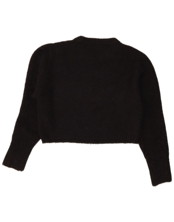 Zara Womens Crop Crew Neck Jumper Sweater UK 14 Medium Black Acrylic