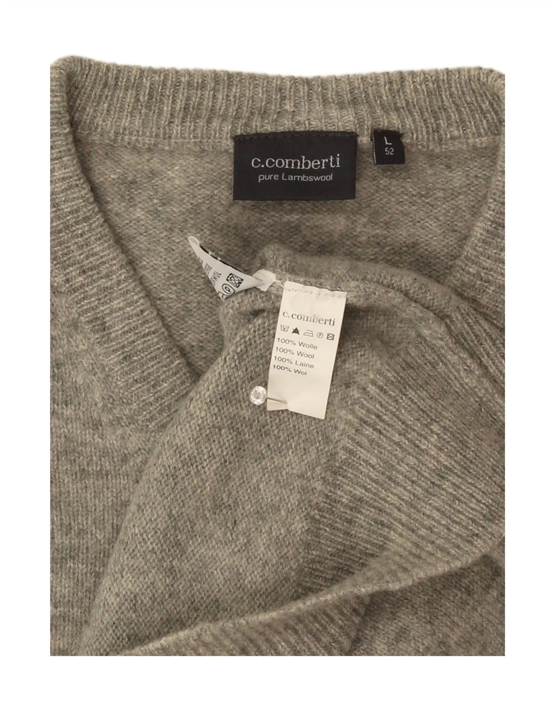 C.Comberti Mens V-Neck Jumper Sweater IT 52 Large Grey Wool