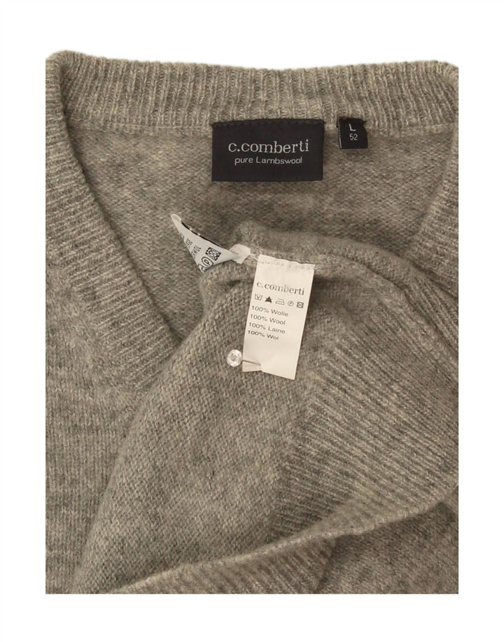 C.Comberti Mens V-Neck Jumper Sweater IT 52 Large Grey Wool