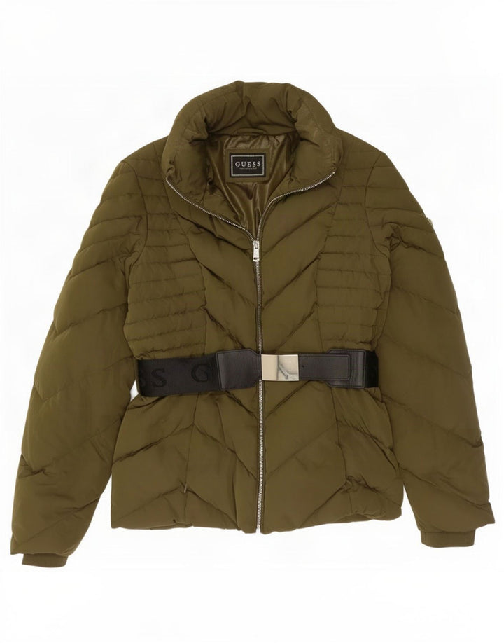 Guess Womens Graphic Padded Jacket UK 12 Medium Khaki Polyester