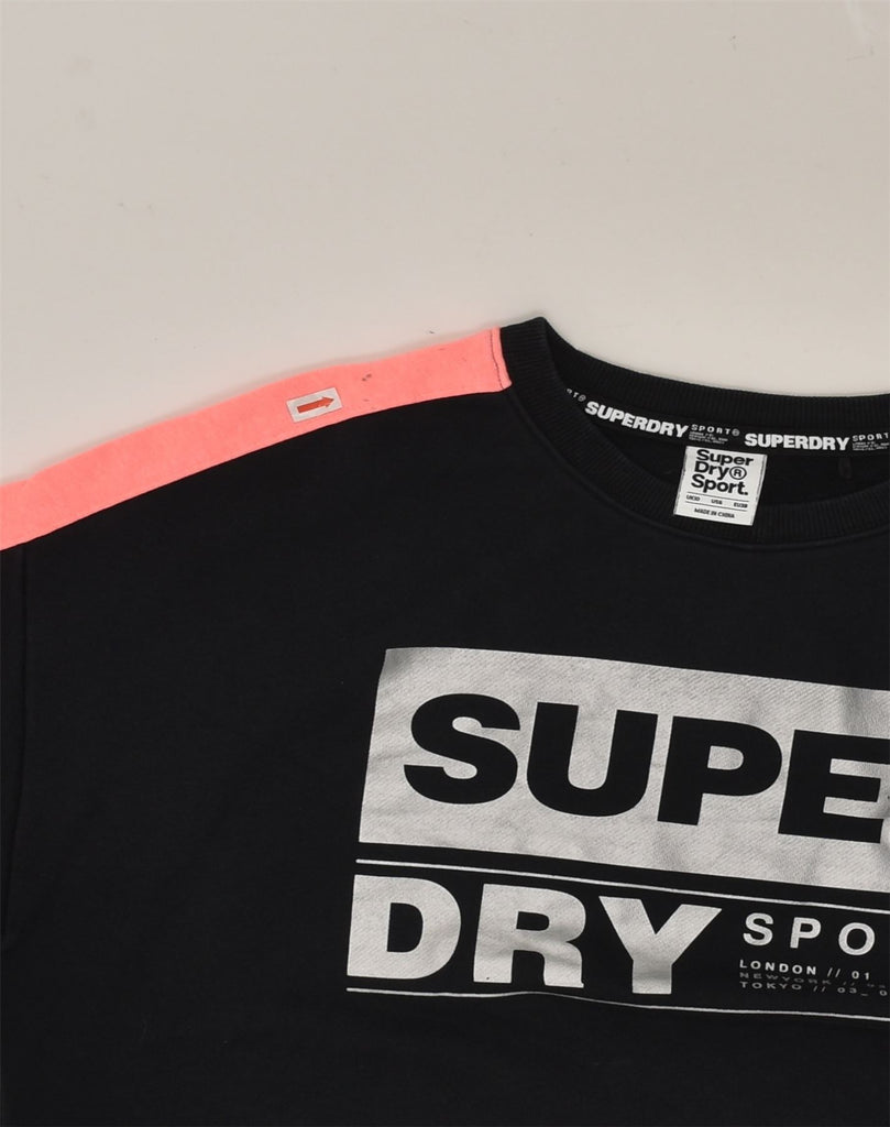 SUPERDRY Womens Graphic Sweatshirt Jumper UK 10 Small Black Cotton | Vintage Superdry | Thrift | Second-Hand Superdry | Used Clothing | Messina Hembry 