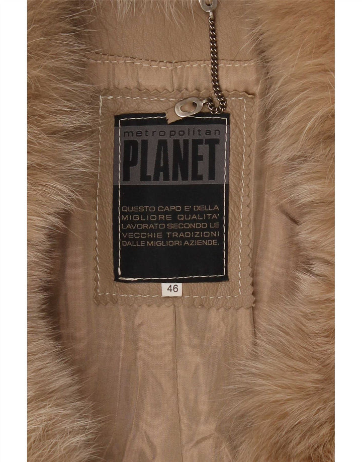 Planet Womens Leather Coat IT 46 Large Beige