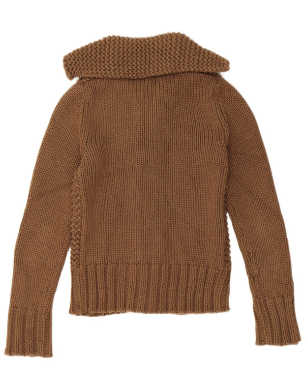 Zara Womens Hooded Cardigan Sweater UK 12 Medium Brown