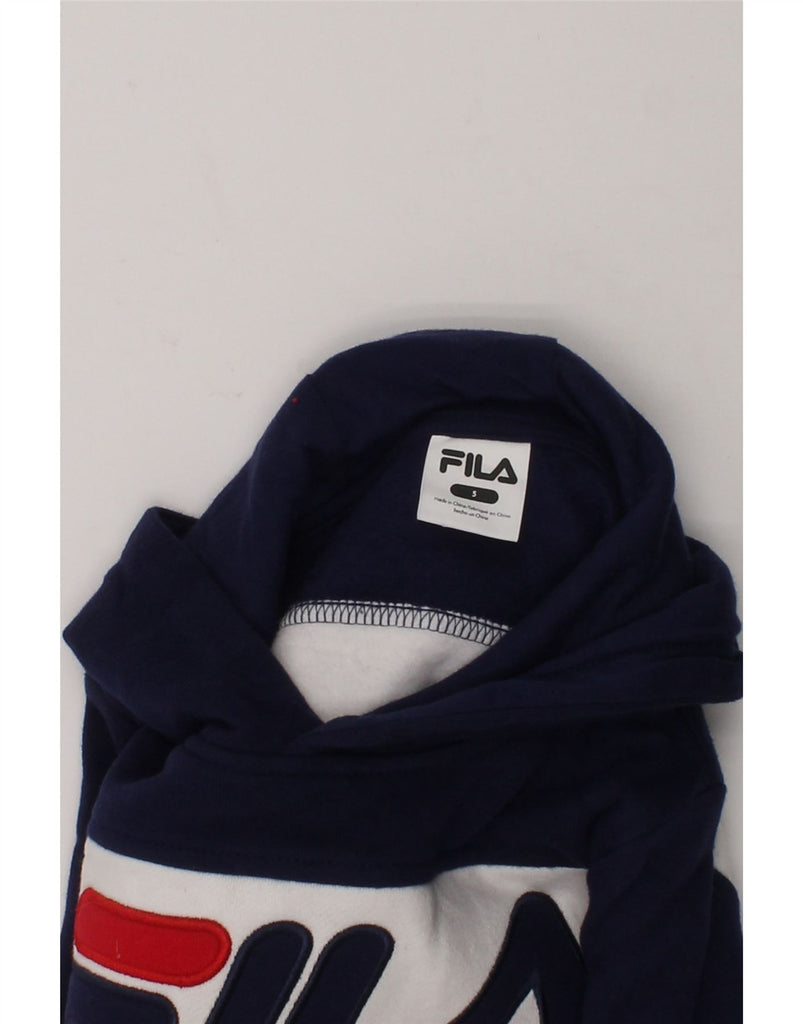 FILA Boys Graphic Hoodie Jumper 4-5 Years Navy Blue Colourblock Cotton | Vintage Fila | Thrift | Second-Hand Fila | Used Clothing | Messina Hembry 