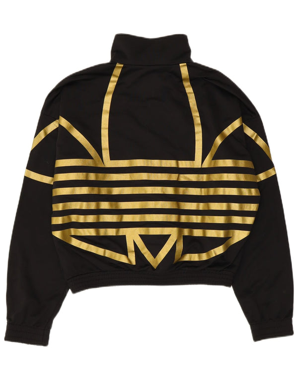 Adidas Womens Crop Graphic Oversized Tracksuit Top Jacket UK 8 Small Black