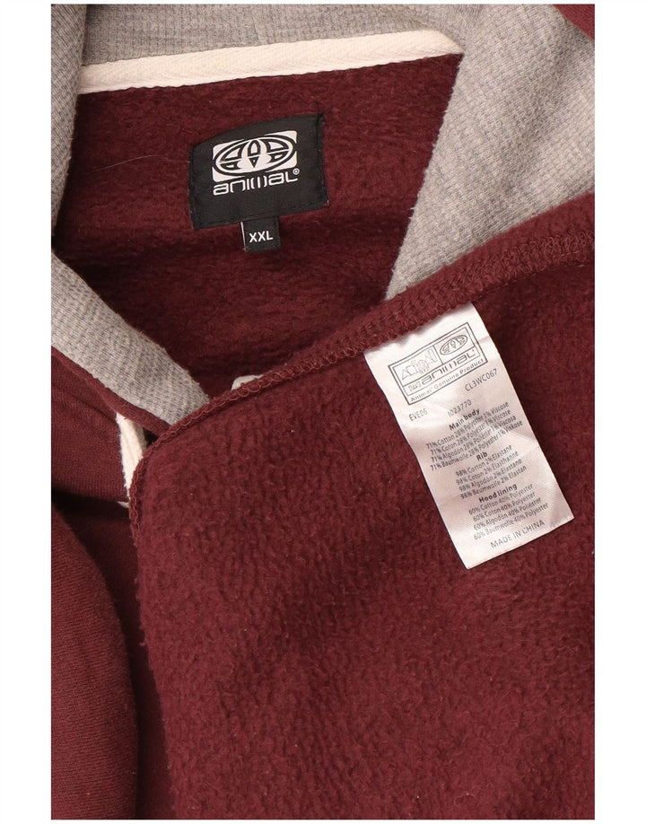 ANIMAL Mens Graphic Zip Hoodie Sweater 2XL Maroon Cotton