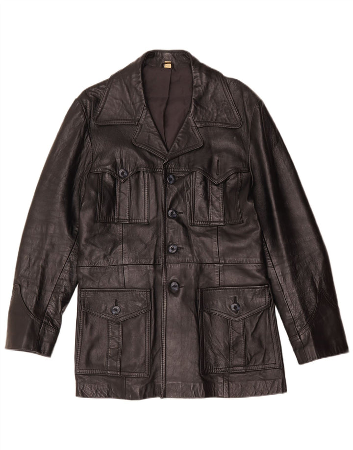 Vintage Womens Leather Coat IT 42 Medium Black