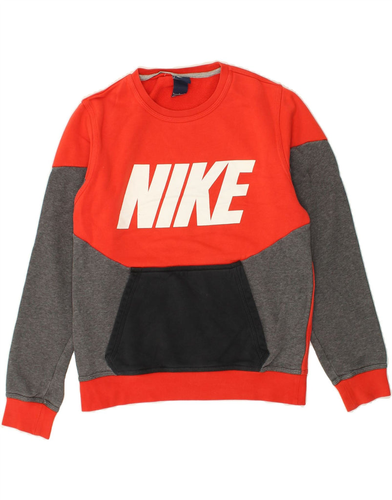 NIKE Womens Graphic Sweatshirt Jumper UK 10 Small Red Colourblock Cotton | Vintage Nike | Thrift | Second-Hand Nike | Used Clothing | Messina Hembry 