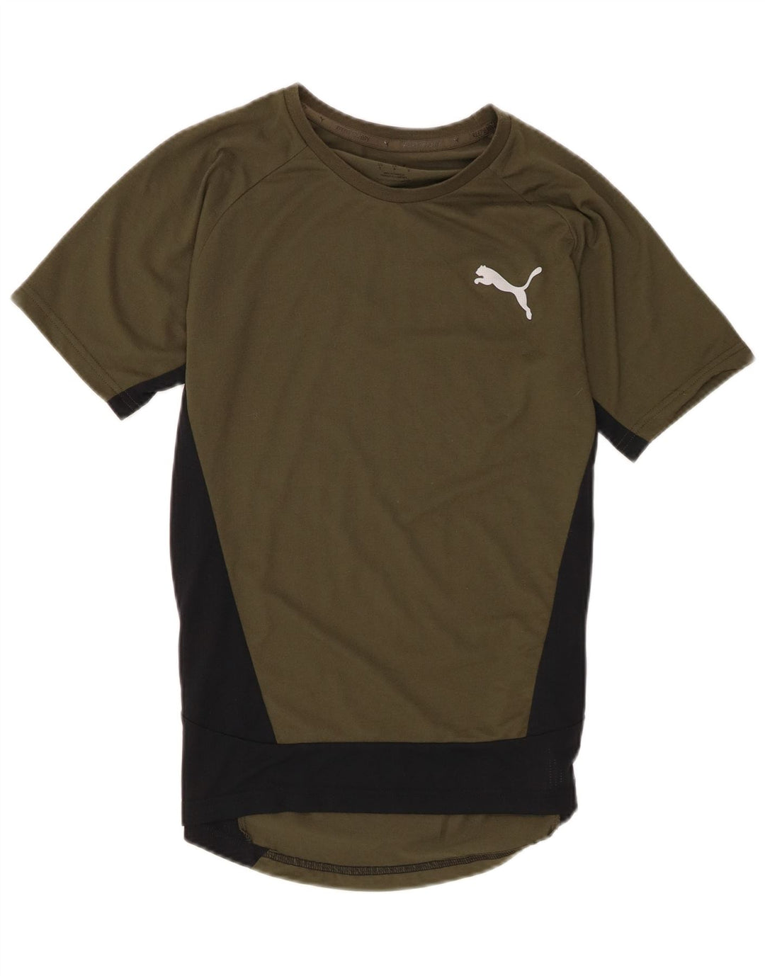 Puma Mens T-Shirt Top Small Khaki Colourblock Polyester