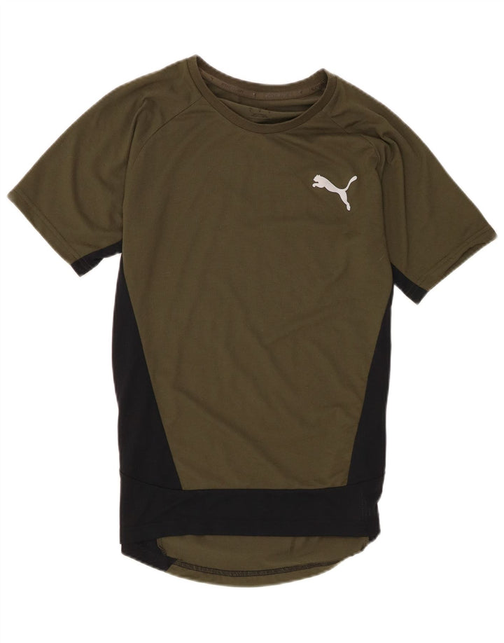 Puma Mens T-Shirt Top Small Khaki Colourblock Polyester