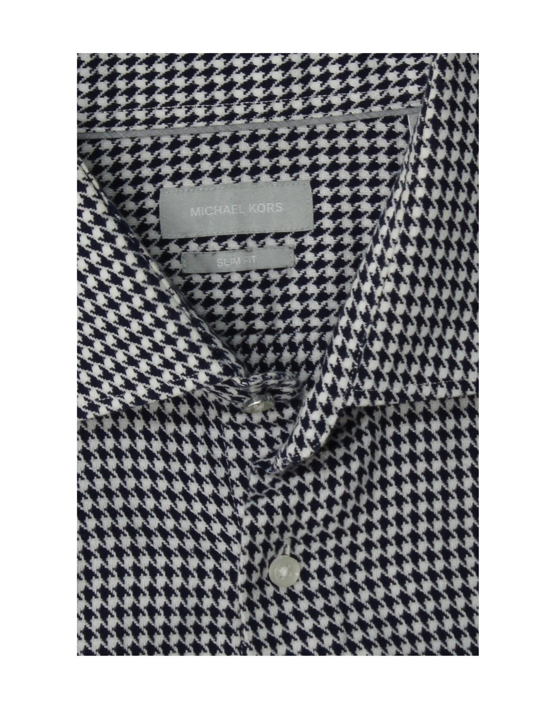 MICHAEL KORS Mens Flannel Shirt Size 42 16 1/2 Large Navy Blue Houndstooth