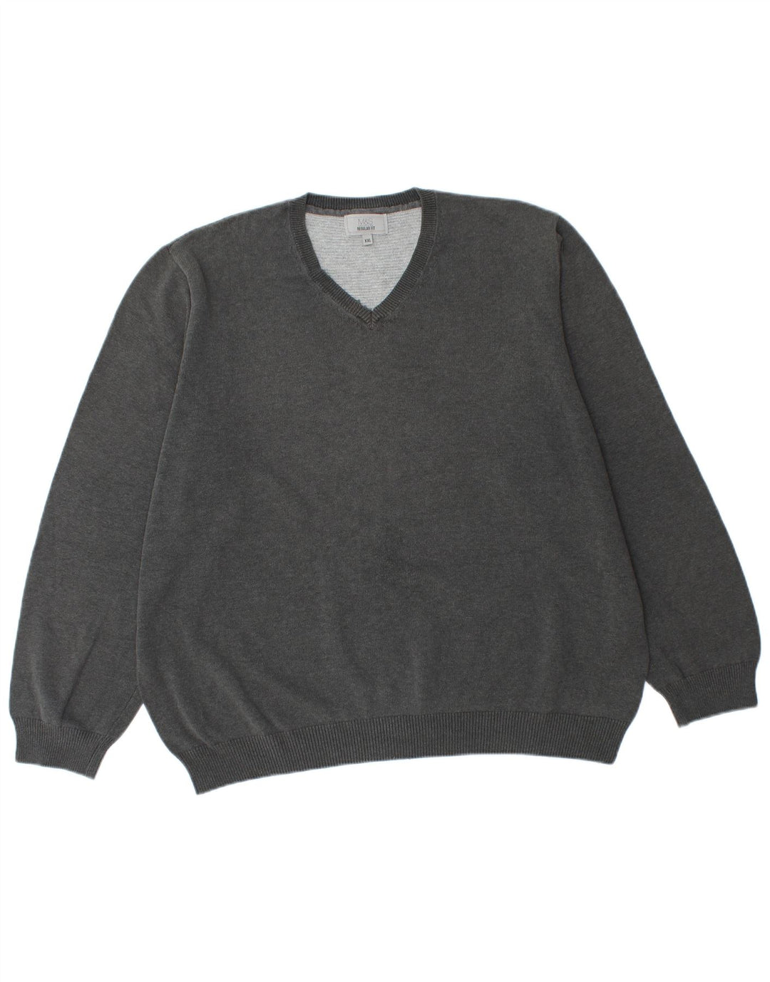 Marks & Spencer Mens Regular Fit V-Neck Jumper Sweater 2XL Grey Cotton