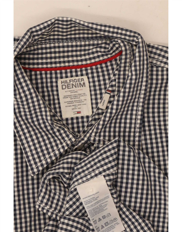 Tommy Hilfiger Mens Shirt Large Navy Blue Gingham Cotton