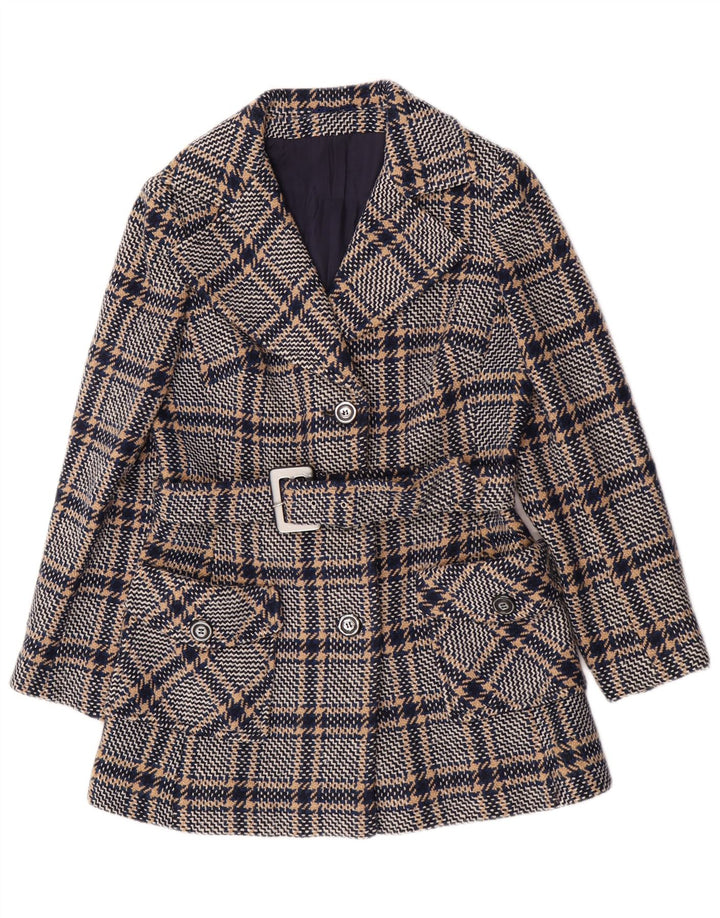 Vintage Womens Overcoat UK 10 Small Navy Blue Check