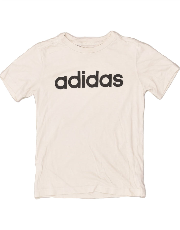 ADIDAS Boys Graphic T-Shirt Top 9-10 Years Small Off White Cotton | Vintage Adidas | Thrift | Second-Hand Adidas | Used Clothing | Messina Hembry 
