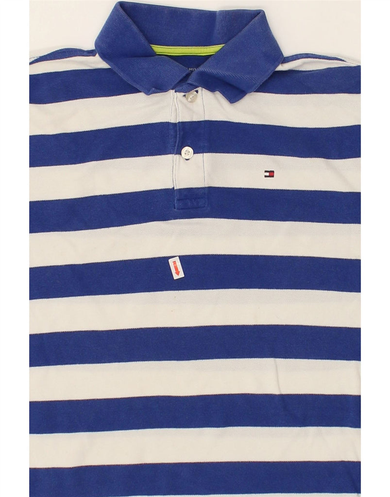 TOMMY HILFIGER Boys Polo Shirt 12-13 Years Large  Blue Striped Cotton | Vintage Tommy Hilfiger | Thrift | Second-Hand Tommy Hilfiger | Used Clothing | Messina Hembry 