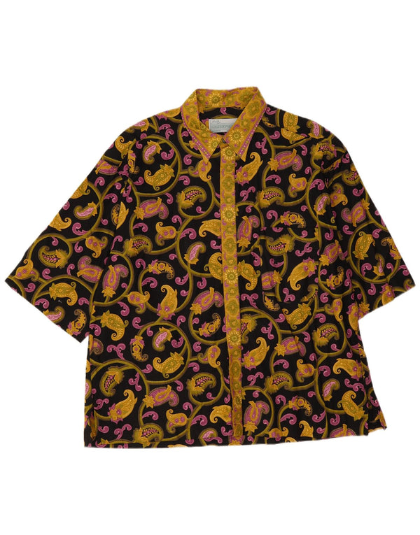 Vintage Mens Short Sleeve Shirt XL Black Paisley