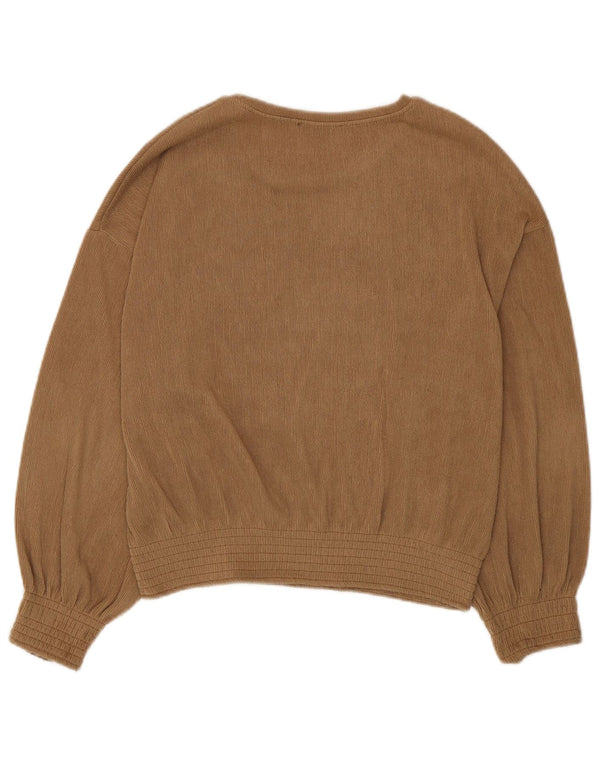 Zara Womens Long Sleeve Blouse Top UK 14 Medium Beige Polyester