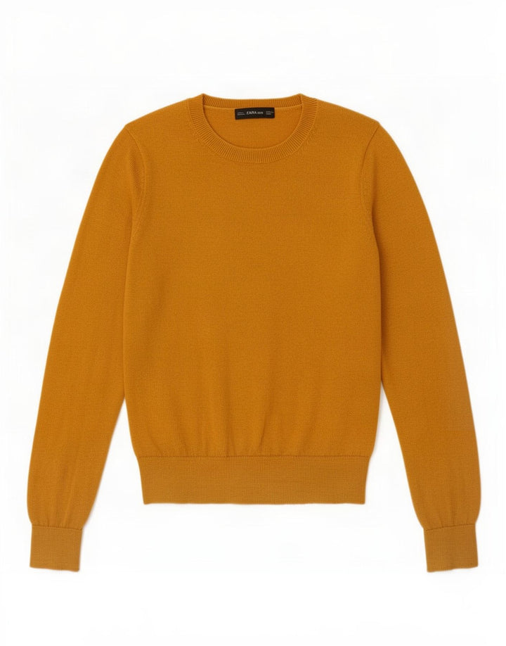Zara Womens Crop Crew Neck Jumper Sweater UK 10 Small Yellow Polyester