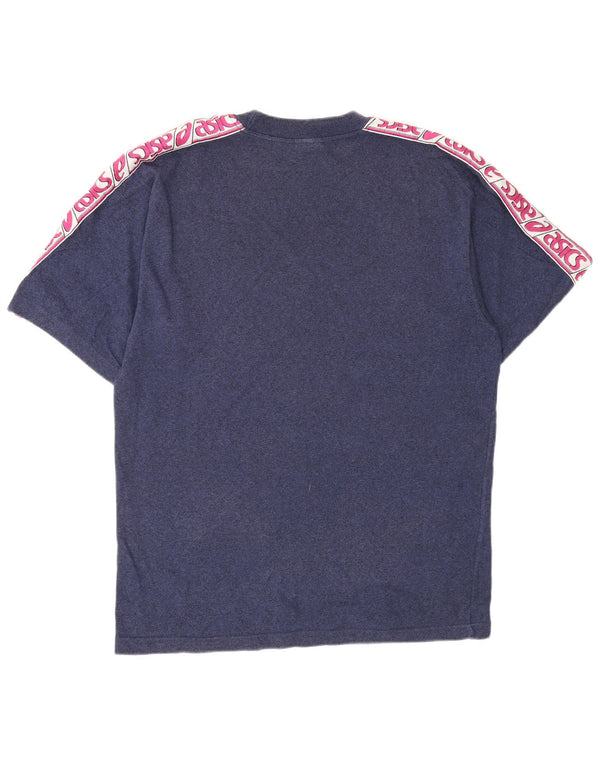 ASICS Mens Graphic T-Shirt Top Large Navy Blue Colourblock Cotton