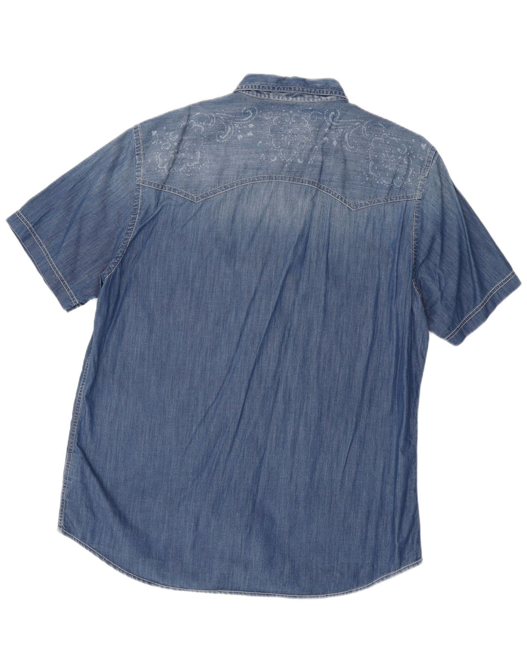 Marlboro Classics Mens Slim Fit Short Sleeve Denim Shirt 3XL Blue Paisley