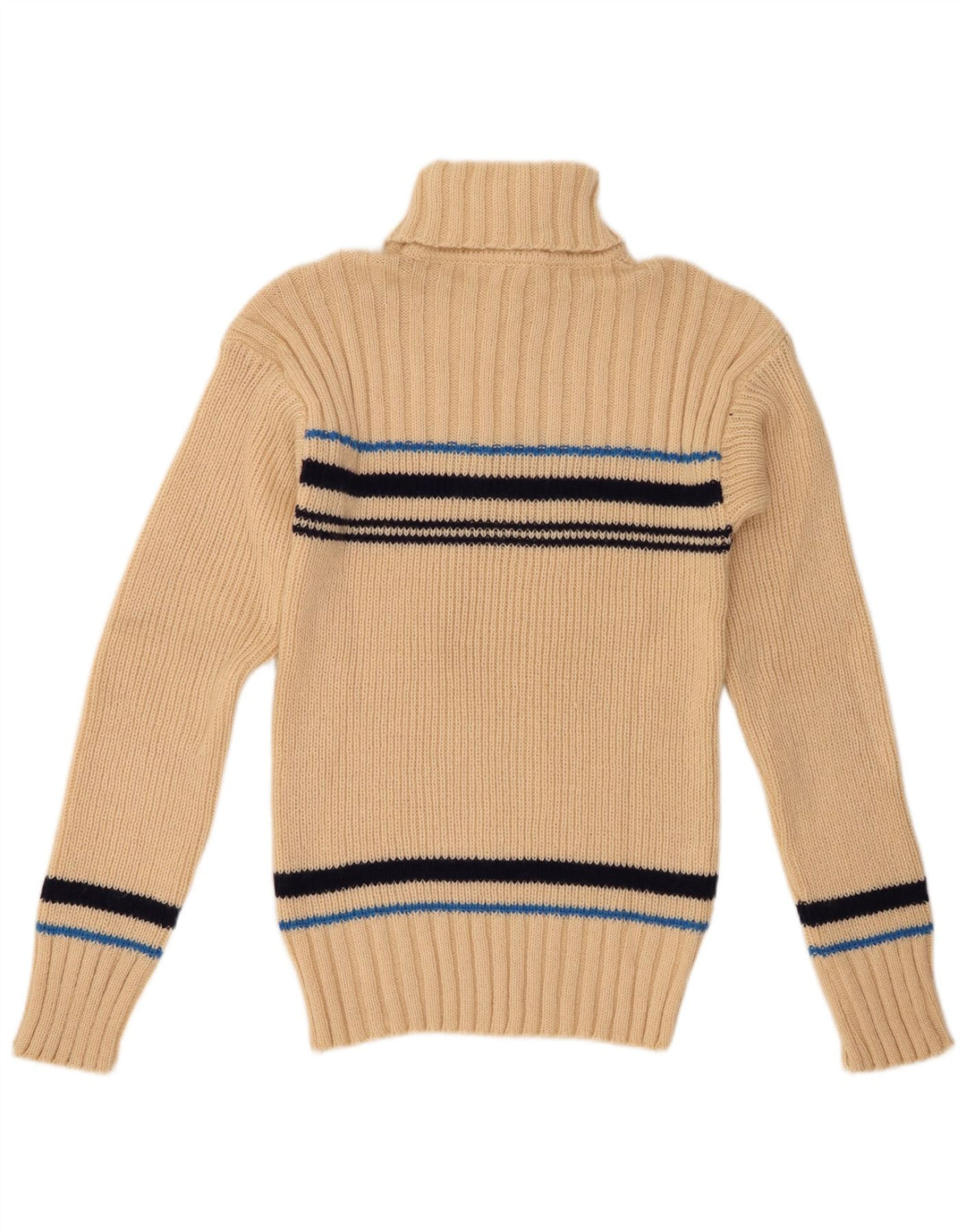 VINTAGE Womens Roll Neck Jumper Sweater UK 12 Medium Beige Striped Acrylic