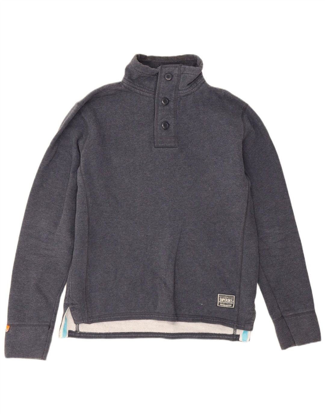 Superdry Mens Button Neck Sweatshirt Jumper Large Navy Blue Cotton