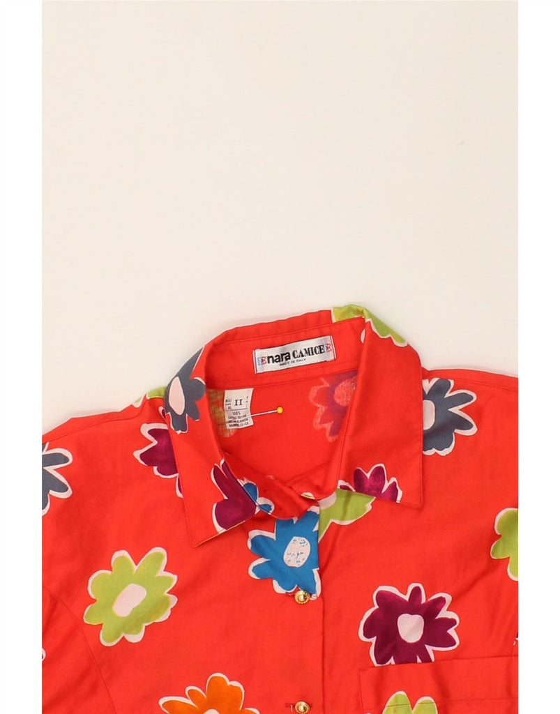 ENARA CAMICECE Womens Short Sleeve Shirt US 2 XS Red Floral Cotton | Vintage Enara Camicece | Thrift | Second-Hand Enara Camicece | Used Clothing | Messina Hembry 