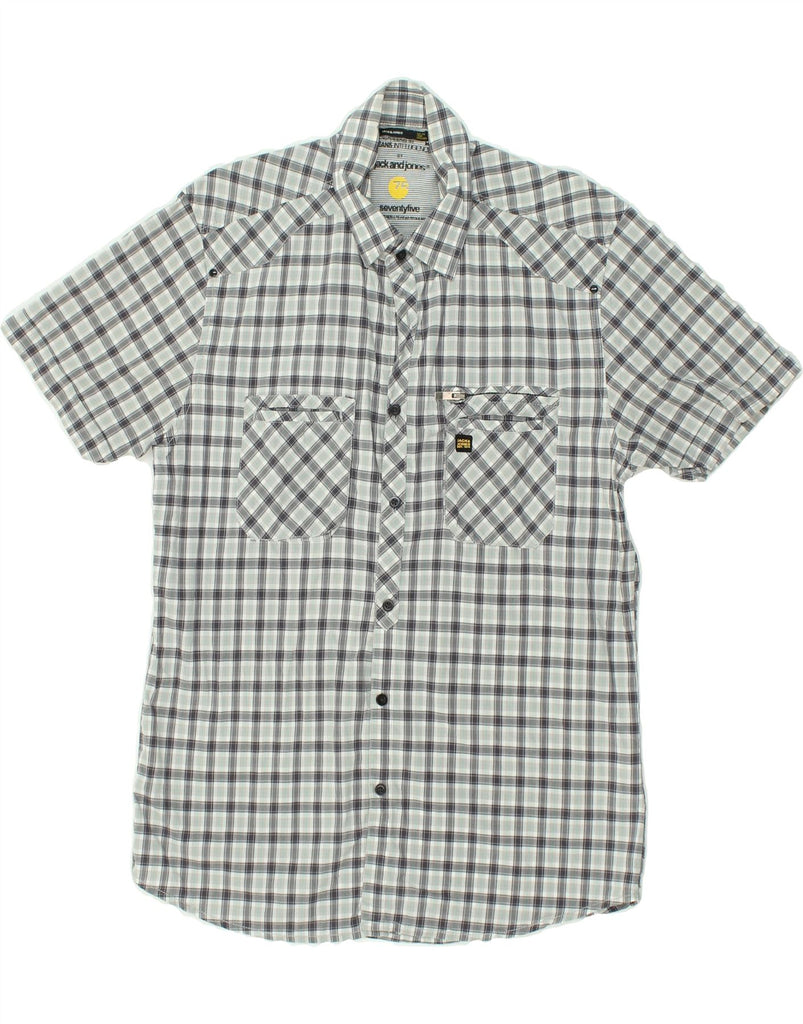 JACK & JONES Mens Short Sleeve Shirt XL Grey Check Cotton | Vintage Jack & Jones | Thrift | Second-Hand Jack & Jones | Used Clothing | Messina Hembry 