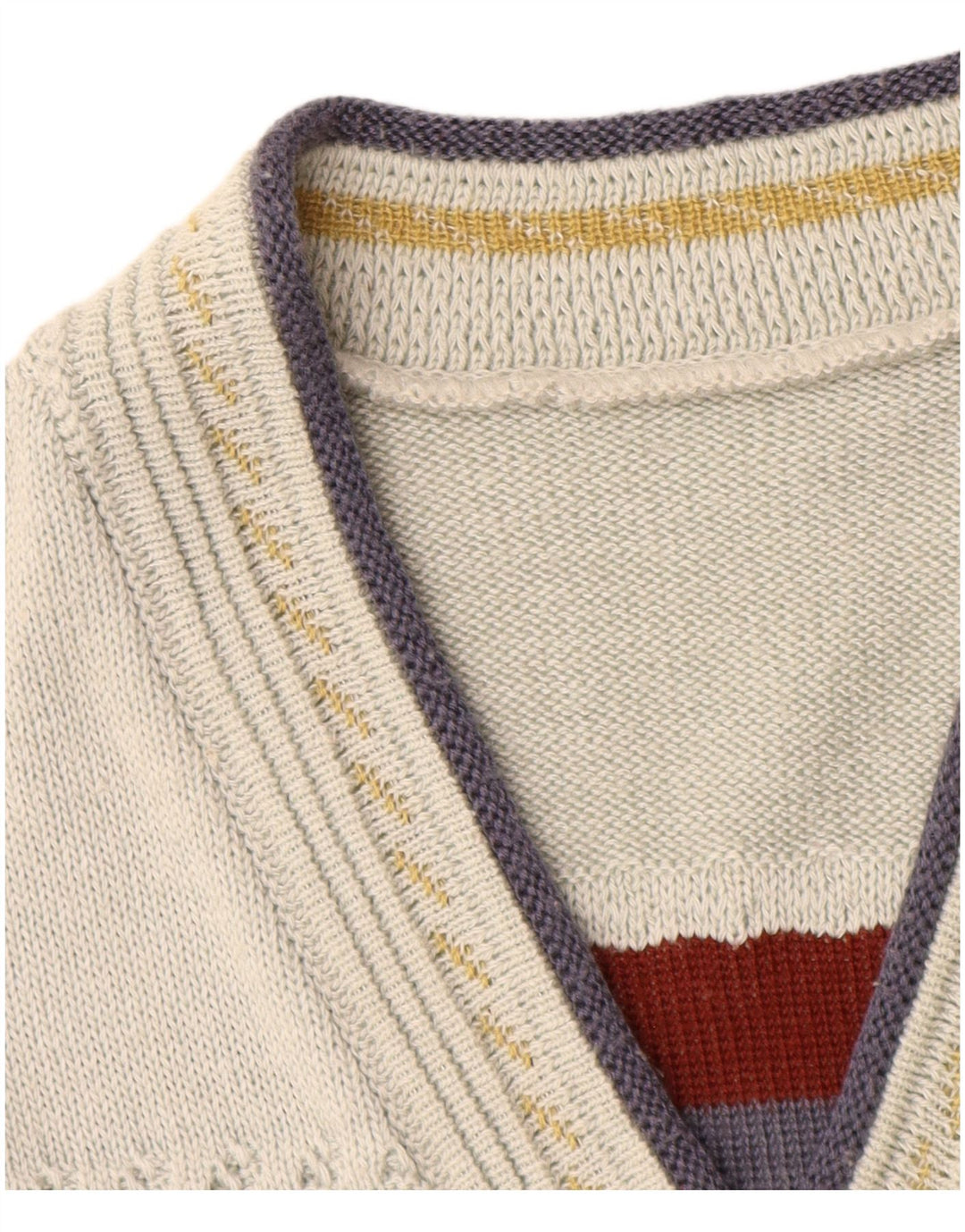 Vintage Mens V-Neck Jumper Sweater XL White Geometric