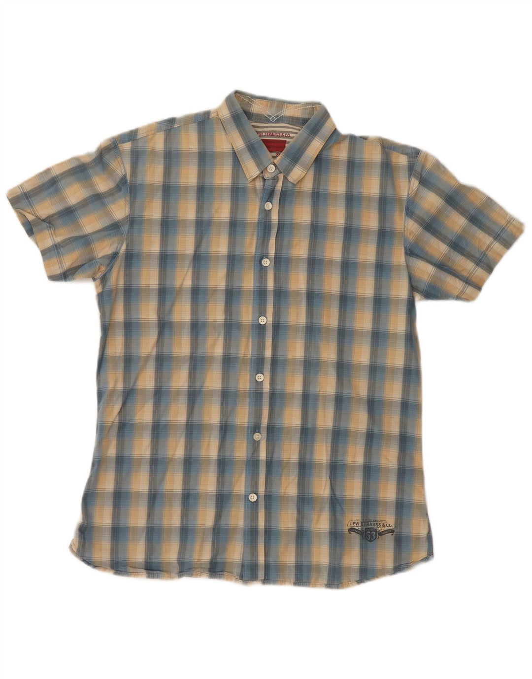 LEVI'S Mens Short Sleeve Shirt Medium Blue Check Cotton