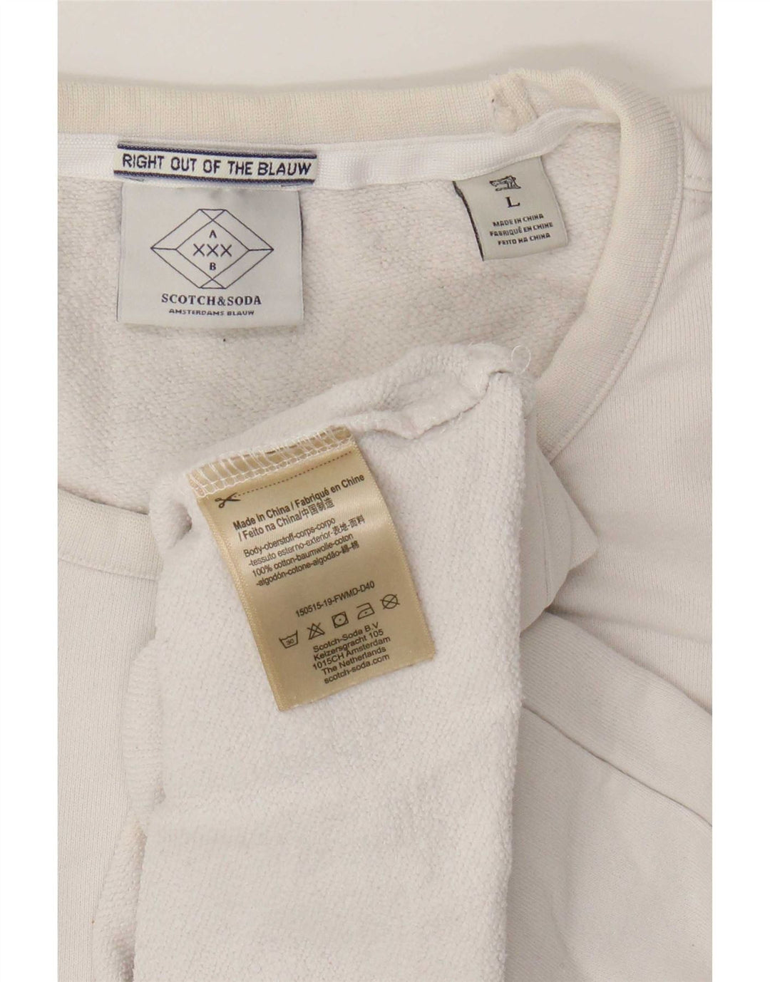 Scotch & Soda Mens Graphic Sweatshirt Jumper Large White Cotton