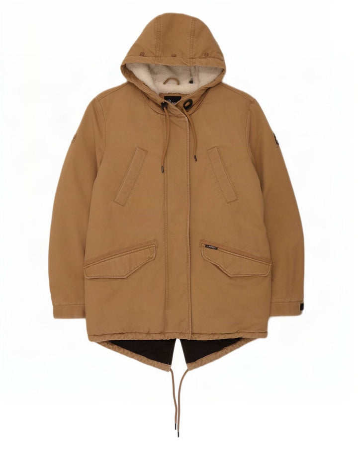 Superdry Womens Oversized Hooded Sherpa Parka Jacket UK 10 Small Beige