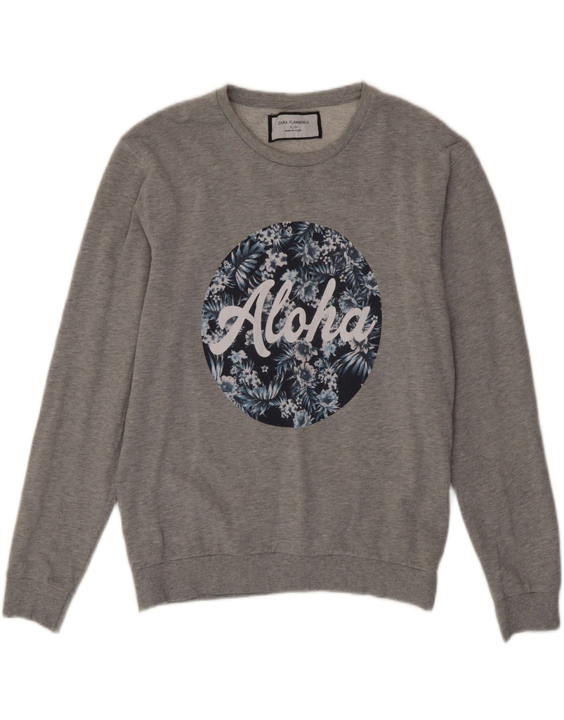 ZARA Womens Graphic Sweatshirt Jumper UK 18 XL Grey Cotton Vintage Zara and Second-Hand Zara from Messina Hembry 