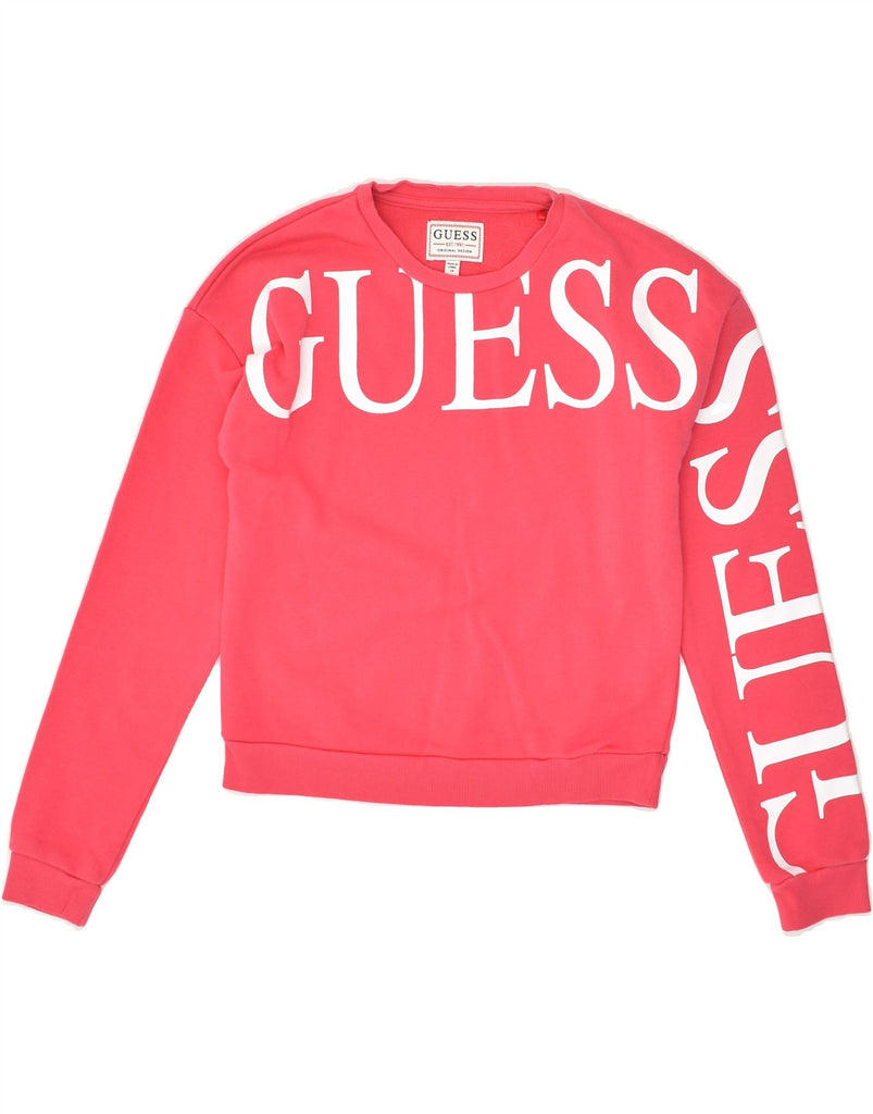 GUESS Girls Graphic Sweatshirt Jumper 13-14 Years Pink Cotton | Vintage Guess | Thrift | Second-Hand Guess | Used Clothing | Messina Hembry 