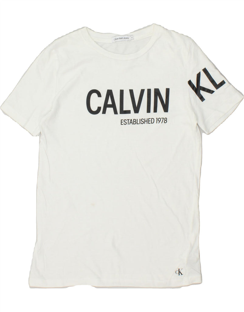 CALVIN KLEIN Boys Graphic T-Shirt Top 13-14 Years White Cotton | Vintage Calvin Klein | Thrift | Second-Hand Calvin Klein | Used Clothing | Messina Hembry 