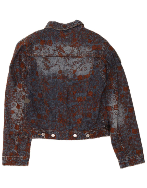 Seven 7 Womens Crop Graphic Denim Jacket UK 14 Large Blue Floral Cotton